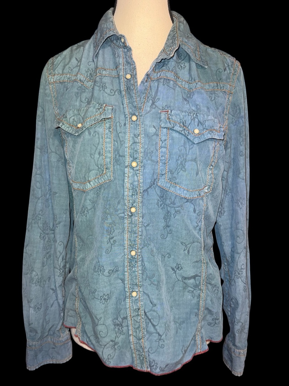 Ryan Michael silk blend long sleeve pearl snap buttons women’s western shirt MED